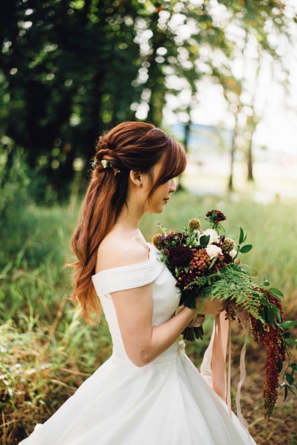 Bride with a diverse bouquet