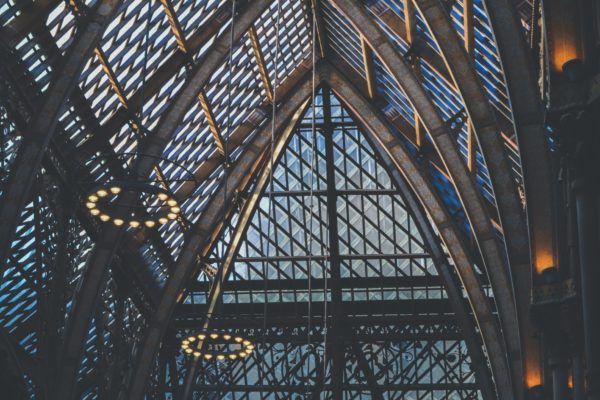 black metal framed glass roof