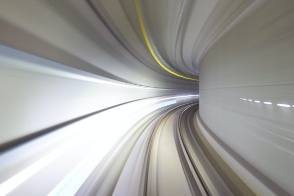 The autonomous subway in Suwon South Korea opened and it has a front glass window.  This is a long exposure going through the tunnel.