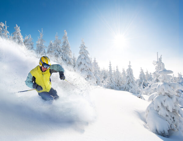 Skier in high mountains