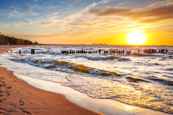 Sunset on the beach at Baltic Sea